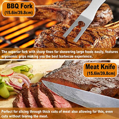  26PC Exclusive BBQ Grill Accessories In Aluminum Case For Birthday Christmas Grilling Gifts - Premium Grill Utensils Set With Barbecue Claws, Meat Injector, Thermometer For Smoker, Camping