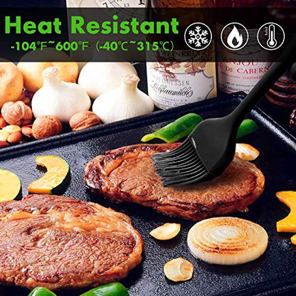  Basting Brushes Silicone Heat Resistant Pastry Brushes Spread Oil Butter Sauce Marinades For BBQ Grill Barbecue Baking Kitchen Cooking BPA Free Dishwasher Safe (Black 2)