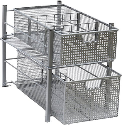  Mesh Cabinet Basket Organizer With Split Card, Silver (Large - 10 X 15.8 X 7.5)