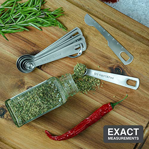  - 9 Measuring Spoons, Heavy Duty 18/8 Premium Stainless Steel Measuring Spoons Set, Spoons With US And Metric Measurements , Set Of 9 + Leveler, Measuring Tools For Dry And Liquid Ingredients