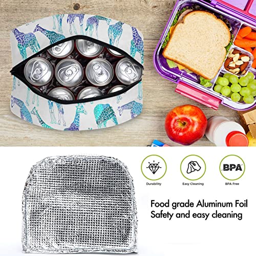  Abstract Giraffes Pattern Reusable Lunch Tote Bag With Front Pocket Zipper Closure Insulated Thermal Cooler Container Bag For Man Women Work Picnic Travel Beach Fishing