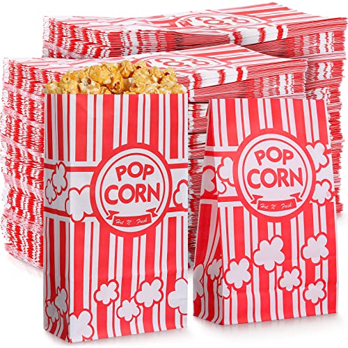  Movie Night Paper Popcorn Bags 2 Oz Flat Bottom Popcorn Boxes Red And White Popcorn Container Disposable Popcorn Sleeve Large Popcorn Bucket For Retro Movie Themed Party Carnival Supplies(300 Pieces)