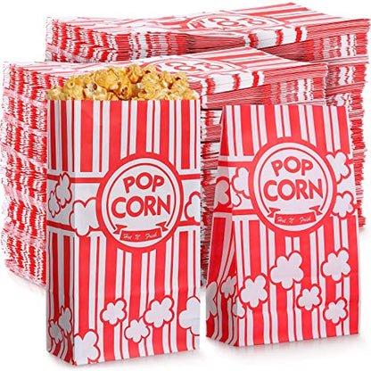  Movie Night Paper Popcorn Bags 2 Oz Flat Bottom Popcorn Boxes Red And White Popcorn Container Disposable Popcorn Sleeve Large Popcorn Bucket For Retro Movie Themed Party Carnival Supplies(300 Pieces)