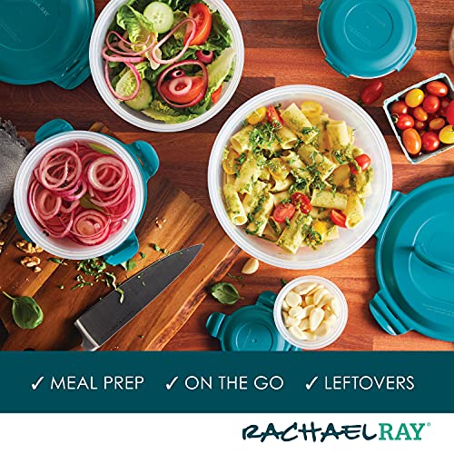 Leak-Proof Nestable Container Food Storage Bin Set, 10-Piece Round, Teal Lid