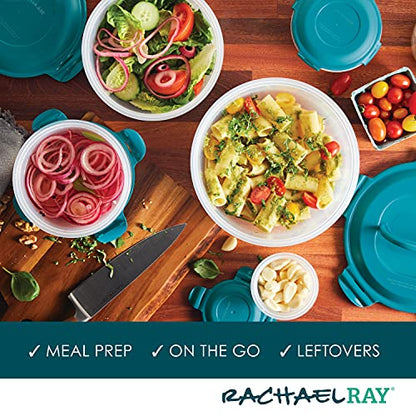  Leak-Proof Nestable Container Food Storage Bin Set, 10-Piece Round, Teal Lid