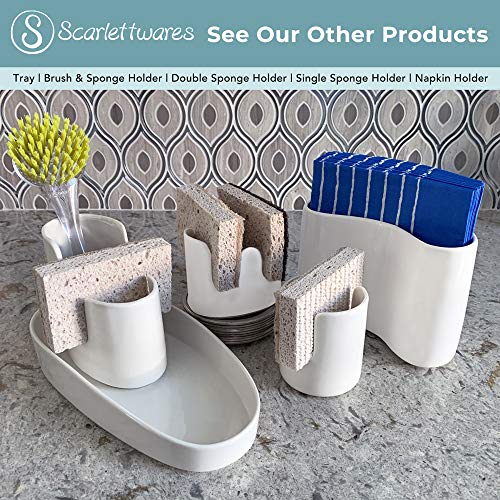  Scarlettwares Dual Two Double Sponge Holder Kitchen Sink Organizer Ceramic White Dishwasher Safe Modern Rustic Farmhouse Elegant Compact Design