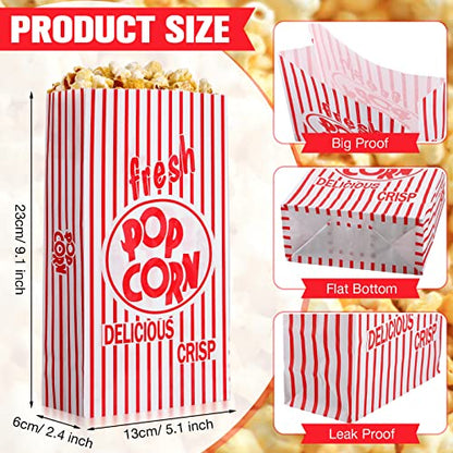  Paper Popcorn Bags 2 Oz Popcorn Bags Individual Servings Red And White Striped Popcorn Bags For Popcorn Machine Movie Nights Birthday Carnival Party Supplies (200 Pcs)