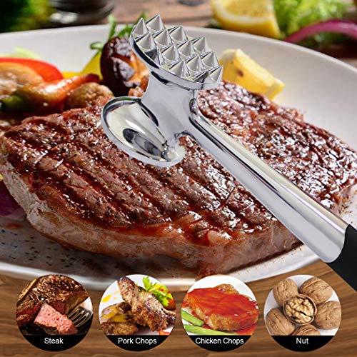  FUNRUI 1 Piece/Set Meat Hammer Tenderizer Heavy Duty Metal Stainless Steel Steak Meat Pounder Mallet Double-Sided Restaurant Home Kitchen Tool, Silver