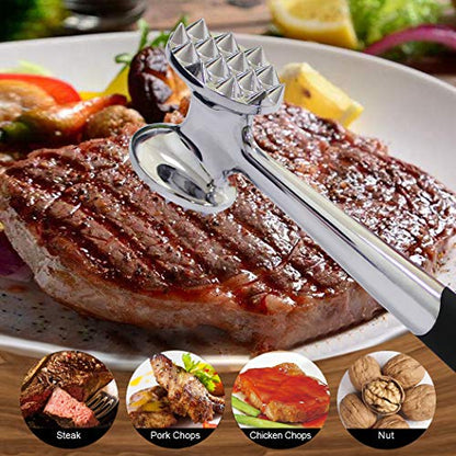  FUNRUI 1 Piece/Set Meat Hammer Tenderizer Heavy Duty Metal Stainless Steel Steak Meat Pounder Mallet Double-Sided Restaurant Home Kitchen Tool, Silver