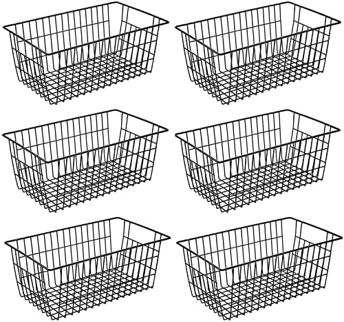  Metal Wire Baskets For Organizing 2 Pack, Household Pantry Storage Freezer Organizer Bins With Handles, Freezer Baskets For Upright Freezer, Refrigerators, Kitchen Cabinets, Laundry, White
