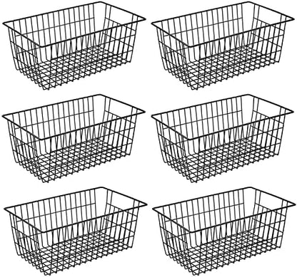  Metal Wire Baskets For Organizing 2 Pack, Household Pantry Storage Freezer Organizer Bins With Handles, Freezer Baskets For Upright Freezer, Refrigerators, Kitchen Cabinets, Laundry, White