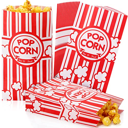  Movie Night Paper Popcorn Bags 2 Oz Flat Bottom Popcorn Boxes Red And White Popcorn Container Disposable Popcorn Sleeve Large Popcorn Bucket For Retro Movie Themed Party Carnival Supplies(300 Pieces)