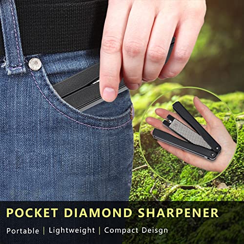  Portable Handheld Double Sided Sharpener 400/600 Grit Foldable Diamond Knife Sharpening Stone For Kitchen, Garden, Outdoor Tools Fine Or Coarse Grinding, Black