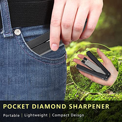  Portable Handheld Double Sided Sharpener 400/600 Grit Foldable Diamond Knife Sharpening Stone For Kitchen, Garden, Outdoor Tools Fine Or Coarse Grinding, Black