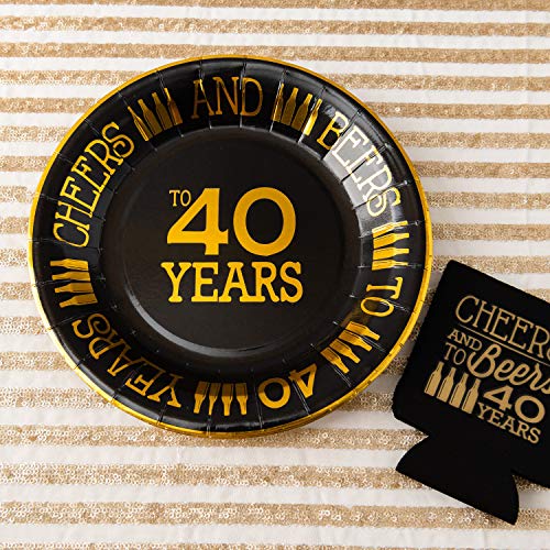  40th Birthday Plates Black And Gold Dessert, Buffet, Cake, Lunch, Dinner Plates For 40th Birthday Decorations Party Supplies, Cheers To 40 Years! 50 Count, 9" Plate