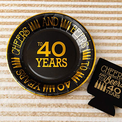  40th Birthday Plates Black And Gold Dessert, Buffet, Cake, Lunch, Dinner Plates For 40th Birthday Decorations Party Supplies, Cheers To 40 Years! 50 Count, 9" Plate