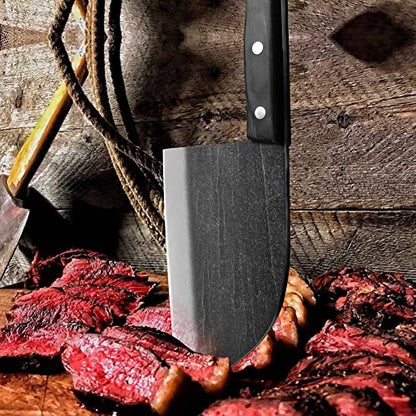  Handmade Forged Camping Chef Knife Full Tang Butcher Knife Outdoor Meat Vegetable Knives For BBQ Hunting With Leather Sheath