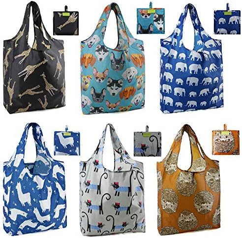  BeeGreen Shopping Bags Reusable Grocery Tote Bags 6 Pack XLarge 50LBS Ripstop Geometric Fashion Recycling Bags With Pouch Bulk Machine Washable Nylon Bags Black Gray Blue Navy Teal Christmas