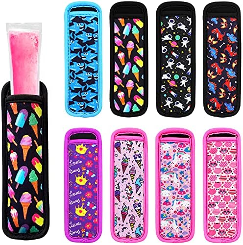  Ice Pop Sleeves, 8 Pieces Ice Pop Neoprene Insulator Sleeves, Freezer Popsicle Holder Sleeves, Colorful Ice Sleeves Holder Bag, Reusable Washable Ice Popsicle Holders For Kids (8 Pack)