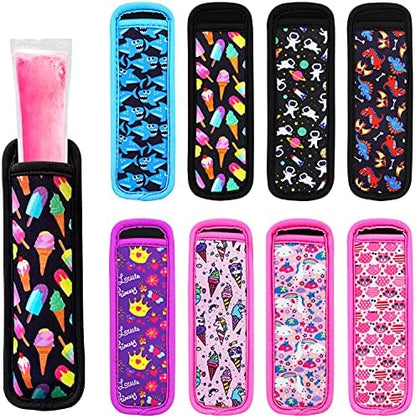  Ice Pop Sleeves, 8 Pieces Ice Pop Neoprene Insulator Sleeves, Freezer Popsicle Holder Sleeves, Colorful Ice Sleeves Holder Bag, Reusable Washable Ice Popsicle Holders For Kids (8 Pack)