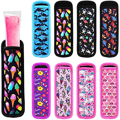  Ice Pop Sleeves, 8 Pieces Ice Pop Neoprene Insulator Sleeves, Freezer Popsicle Holder Sleeves, Colorful Ice Sleeves Holder Bag, Reusable Washable Ice Popsicle Holders For Kids (8 Pack)