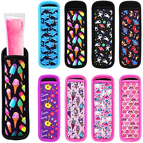  Ice Pop Sleeves, 8 Pieces Ice Pop Neoprene Insulator Sleeves, Freezer Popsicle Holder Sleeves, Colorful Ice Sleeves Holder Bag, Reusable Washable Ice Popsicle Holders For Kids (8 Pack)