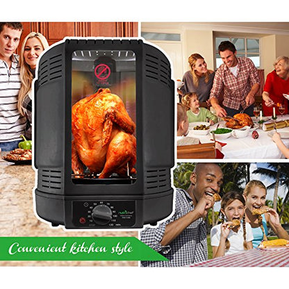  Vertical Countertop Rotisserie Oven Roaster, Rotating Shawarma And Kebab Machine With Skewer And Rack, Basket Tower, Roasting Rack, Poultry Tower, Drip Tray, For Meat Chicken Turkey Lamb