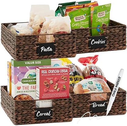 Best Choice Products Antry Baskets Set Of 2 16x12in Water Hyacinth Storage Baskets, Woven Wicker Kitchen Organizers With Handles W/Chalkboard Label Chalk Marker - Natural