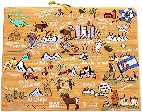 Exas State Shaped Cutting Board And Charcuterie Serving Platter With Artwork By Fish Kiss, Includes Hang Tie For Wall Display