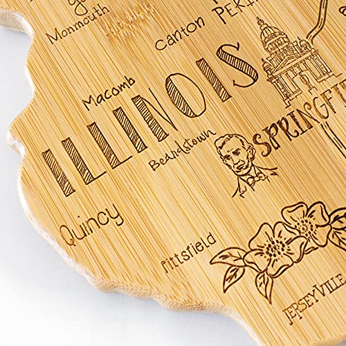  Destination Illinois State Shaped Serving And Cutting Board, Includes Hang Tie For Wall Display
