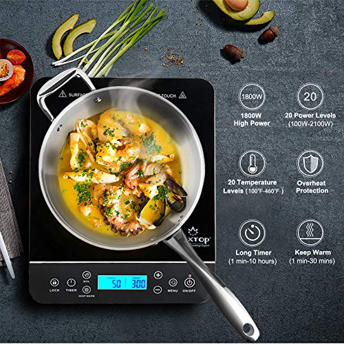  Duxtop Portable Induction Cooktop, Countertop Burner Induction Hot Plate, Silver 9600LS/BT-200DZ & Whole-Clad Tri-Ply Stainless Steel Saucepan With Lid, 1.6 Quart, Kitchen Induction Cookware