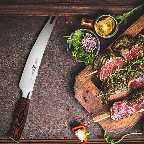 - 8'' Barbecue Knife - Meat & Carving Forks Knife Ham&Butter Knives Fork-Shaped Tip Knives Flexible Utility Knife - HC German Steel Full Tang Pakkawood Handle - Gift Box Included - Fiery Series