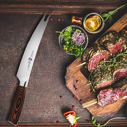  - 8'' Barbecue Knife - Meat & Carving Forks Knife Ham&Butter Knives Fork-Shaped Tip Knives Flexible Utility Knife - HC German Steel Full Tang Pakkawood Handle - Gift Box Included - Fiery Series