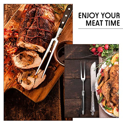  Arving Fork Meat Fork 2 Pieces Christmas Stainless Steel Serving Fork Cooking Fork With Wood Handle Classic Grill Fork With ABS Handle Xmas Black Kitchen Forks Barbecue BBQ Fork Carving Set, 12 Inch