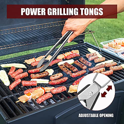  18'' Grill Set Heavy Duty Barbecue Accessories- Grill Set 5pc Grill Tools With Spatula, Fork, Knife, Brush & BBQ Tongs - Grill Gifts For Men, Stainless Steel Grill Tools