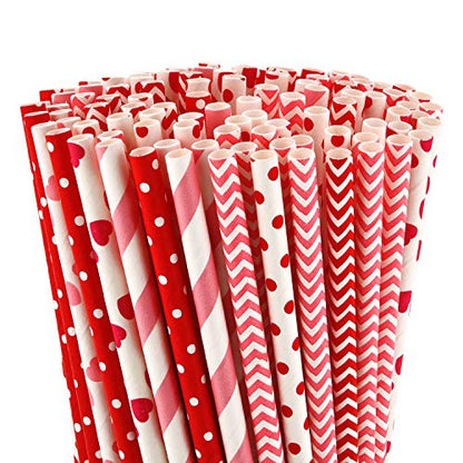  200 Pieces Valentines Straws Valentines Paper Straws Heart Drinking Straws Heart Striped Paper Straws Decorative Holiday Straws For Valentine's Day Wedding Party Supplies, 8 Styles
