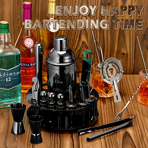  Bartender Kit: 19-Piece Black Cocktail Shaker Set With Rotating Stand,Stainless Steel Bar Tools Set For A Fantastic Mixing Experience, Ideal As Gift Or For Home