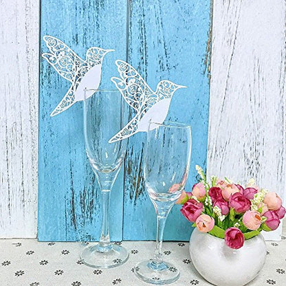 (White Bird On Wineglass) - JZK 50 X Pearly White Place Holder Table Name Card Cards For Wedding Baby Shower Holy Communion Birthday Party (White Bird On Wineglass)