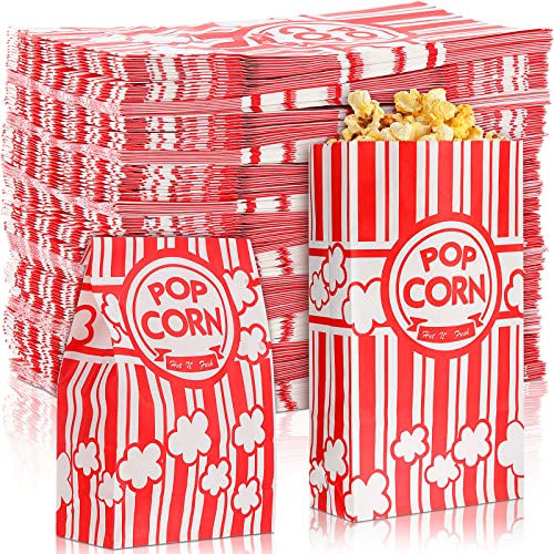  Movie Night Paper Popcorn Bags 2 Oz Flat Bottom Popcorn Boxes Red And White Popcorn Container Disposable Popcorn Sleeve Large Popcorn Bucket For Retro Movie Themed Party Carnival Supplies(300 Pieces)
