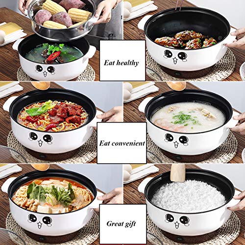  110V Electric Skillet With Lid 4-in-1 Multifunction Non-Stick Stainless Steel Electric Hot Pot Noodles Rice Cooker Steamed Egg Soup Pot Mini Heating Pan Cooking Fried
