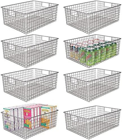  MDesign Metal Wire Food Storage Basket Organizer With Handles For Organizing Kitchen Cabinets, Pantry Shelf, Bathroom, Laundry Room, Closets, Garage - Concerto Collection - 8 Pack - Soft Brass