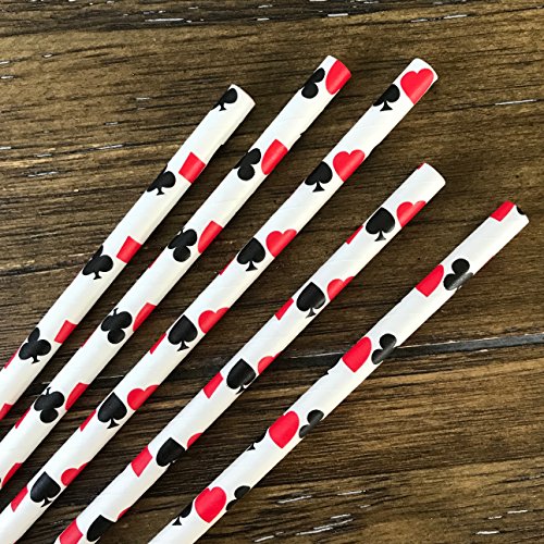  Casino Card Night Theme Paper Straws - Red Black White - 50 Pack