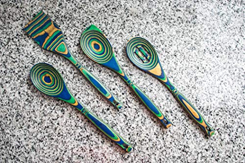  Pakkawood 4-Piece Utensil Set - Elegant Kitchen Spoon, Slotted Spoon, Corner Spoon, And Spatula For Serving & Cooking, Heat Resistant & Non-Stick Utensils