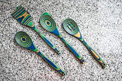  Pakkawood 4-Piece Utensil Set - Elegant Kitchen Spoon, Slotted Spoon, Corner Spoon, And Spatula For Serving & Cooking, Heat Resistant & Non-Stick Utensils
