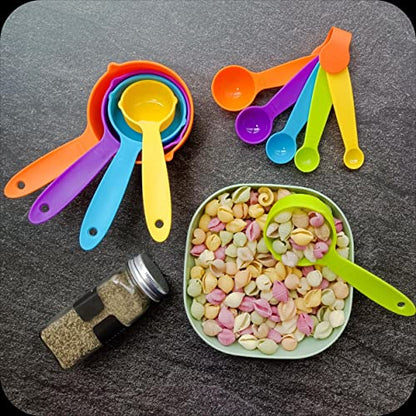  Measuring Cups And Spoons,Plastic Measuring Cups And Spoons Set:5 Plastic Measuring Cups And 5 Plastic Measuring Spoons,Plastic Measuring Cup Spoons For Kitchen Measuring Tools Rainbow Color