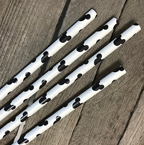  Mickey Mouse Inspired Paper Straws - Black White - 100 Pack - Outside The Box Papers Brand