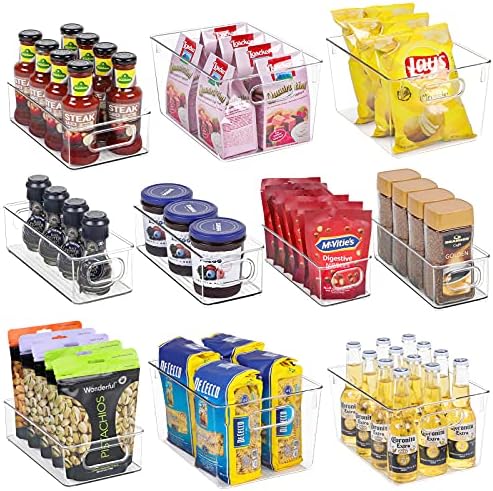  Clear Fridge Organizer Bins Set - 10 Piece Plastic Refrigerator Organizers And Storage Bins, Clear Freezer Storage Bins, Fridge Organization Bins, Snack Organizer Fridge Bins With Handle For Freezer
