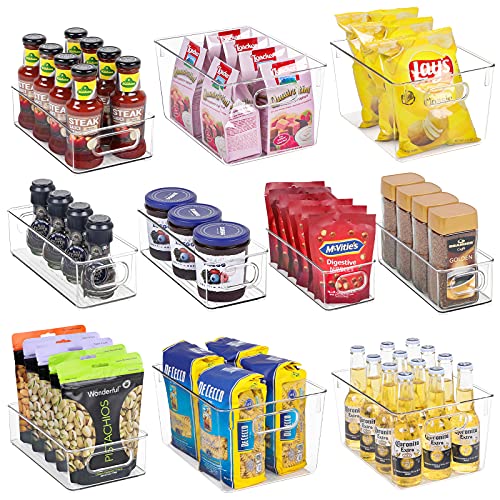  Clear Fridge Organizer Bins Set - 10 Piece Plastic Refrigerator Organizers And Storage Bins, Clear Freezer Storage Bins, Fridge Organization Bins, Snack Organizer Fridge Bins With Handle For Freezer