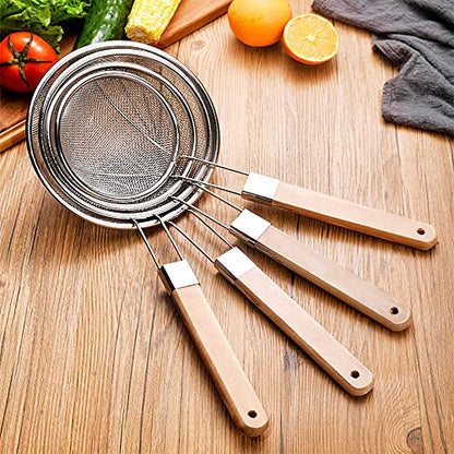  Enta Kitchen 7 Inch Fine Mesh Strainers, Premium Stainless Steel Colanders And Sifters For Baking, With Reinforced Frame And Sturdy Heat Resistant Wooden Handle, Perfect For Sift, Strain,Fried Food