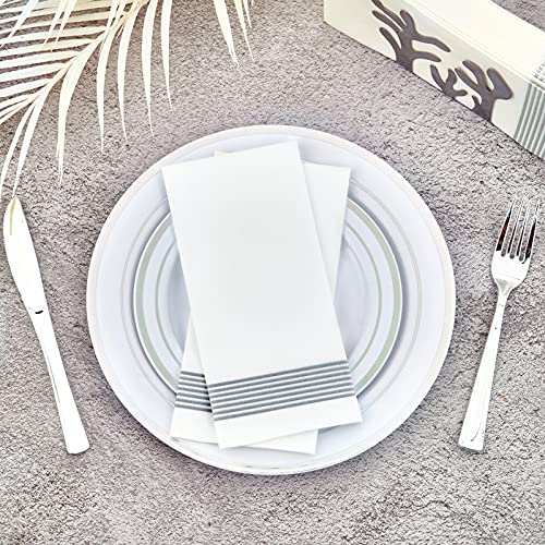  200 Packs Linen-like Guest Towels Disposable, Disposable Dinner Napkins Paper For Kitchen, Disposable Hand Towels For The Bathroom, Wedding Napkins, Party Napkins. (Striped Silver)